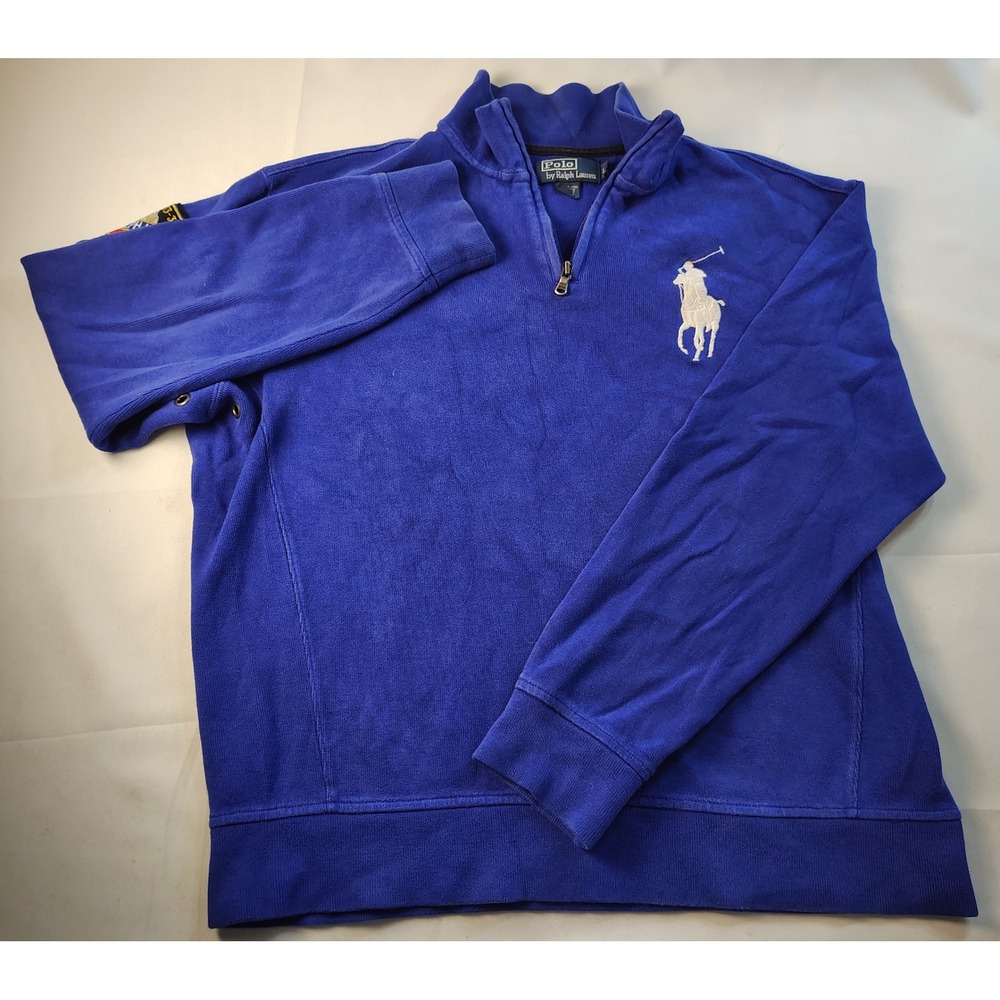 Polo Ralph Lauren Mens Blue Big Pony Quarter Zip Alpine Ski Patch Pullover L